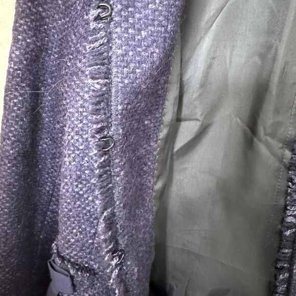 Carolina Herrera Jacket Womens Size 6 Navy Blue Boucle Tweed Hook Eye Bow Trim - Picture 7 of 10